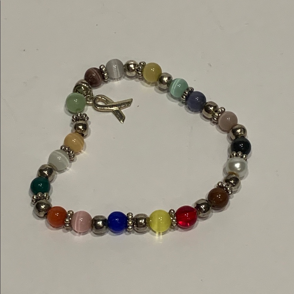 Cancer Ribbon Multicolor Beaded Bracelet & Silver Accents Bead condition chart